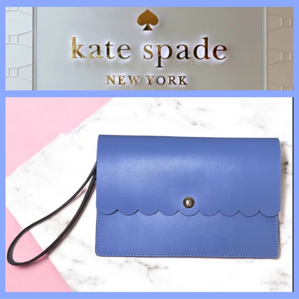 Kate Spade Periwinkle Wristlet Scalloped Detail Mollie Bradbury Street $169 NWOT